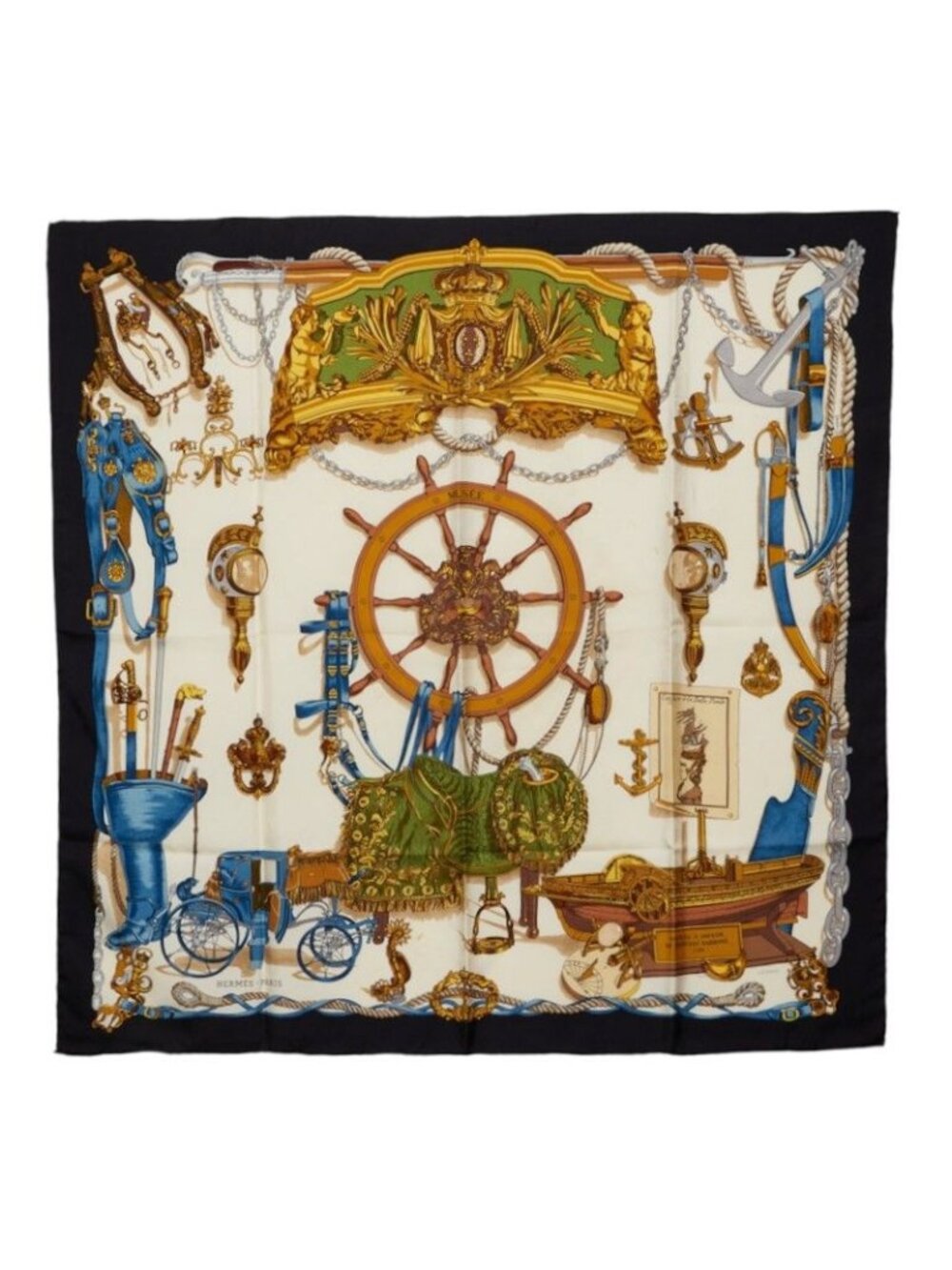 Hermes Carre 90 Musee Museum Scarf Large Black Multicolor Silk